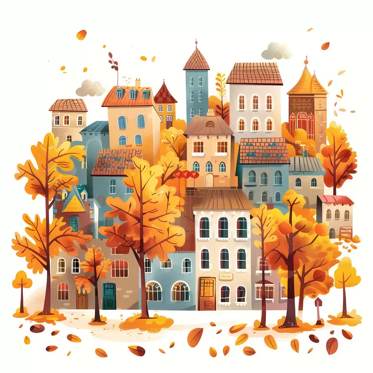 buildings leaves fall urban setting vibrant