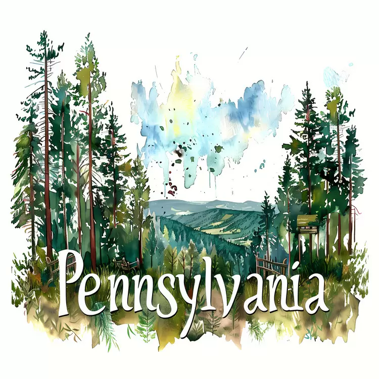 Watercolor painting Pennsylvania Painting of trees Mountain landscape Nature art