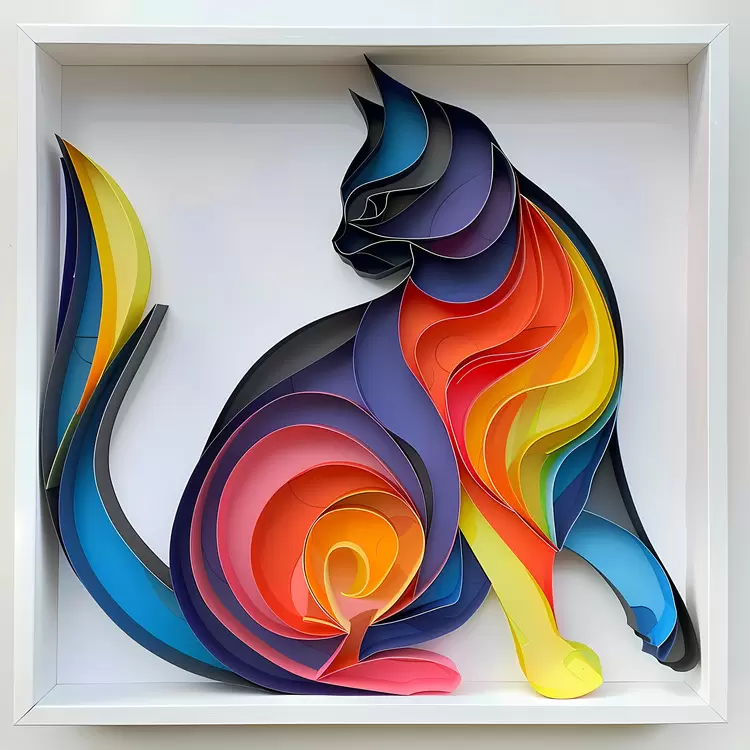 Cat Art Cut Paper Art Colorful Cat Creative Art Abstract Cat