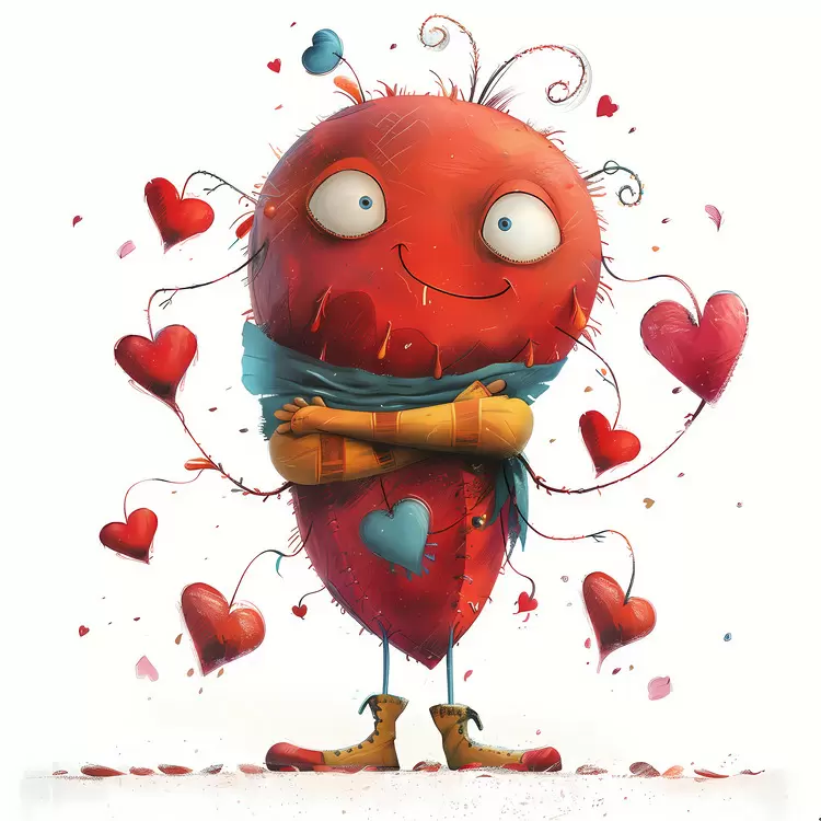 Heart character with hearts
