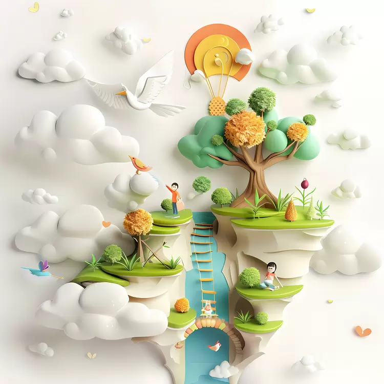 Trees Woman Making Life Beautiful Day Nature Digital Illustration