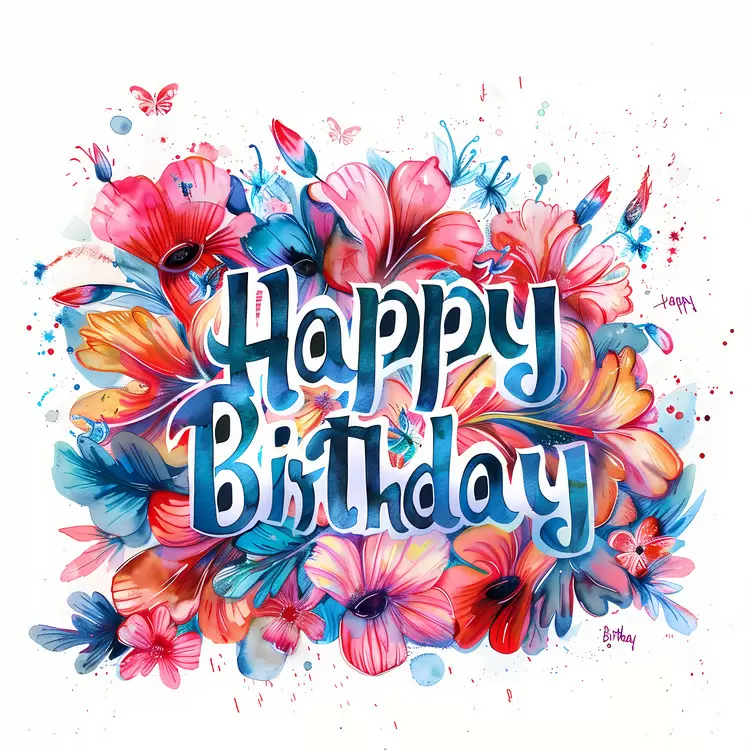 creative design watercolor floral design celebration message fun birthday card whimsical artwork