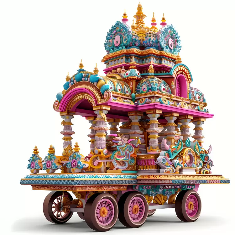 whimsical Rath Yatra decorative carved colorful