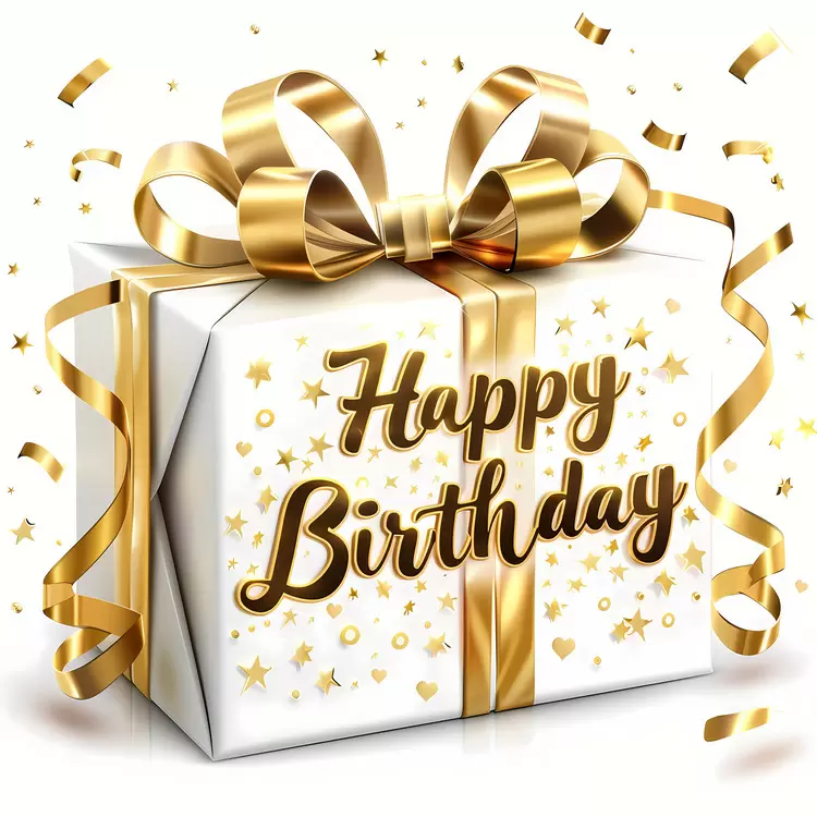 gold gift box festive elements Happy Birthday golden wrapping party decorations