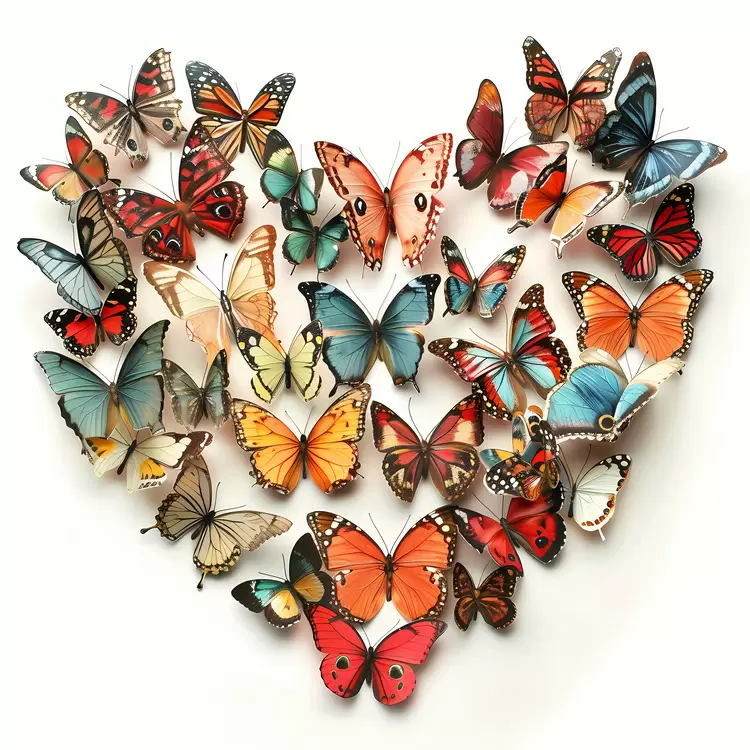 Abstract Art Heart Shaped Flying Wings Butterfly Emblem