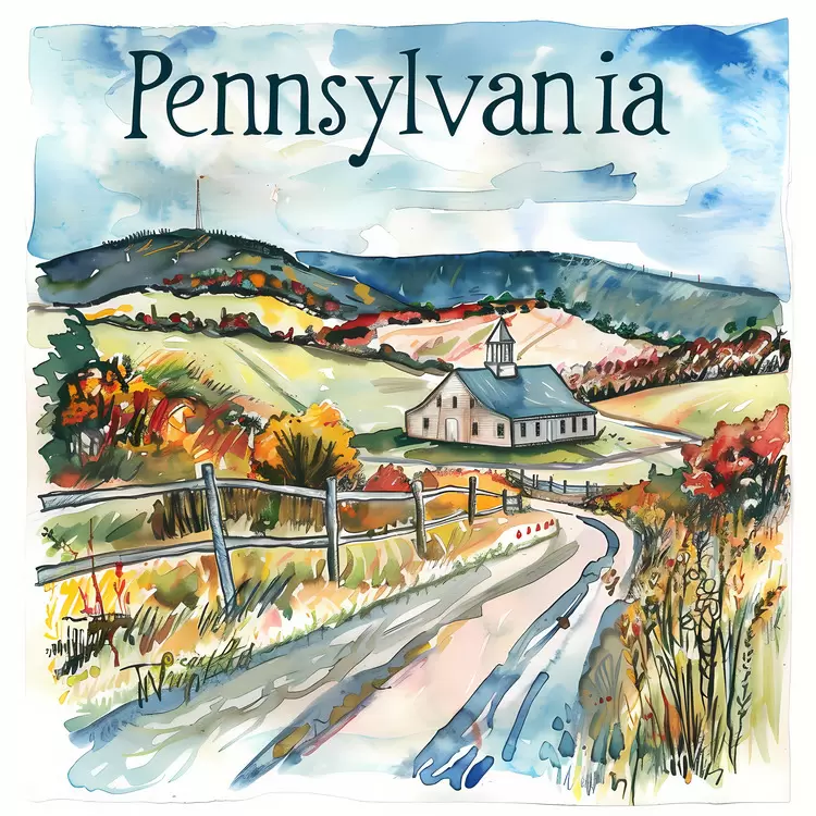 country road rural America artwork watercolor illustration rural community countryside landscape