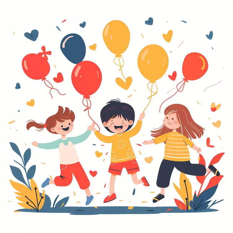 Children's playful activities Kids playing with balloons Summer festival Happy family moment Group of children with balloons
