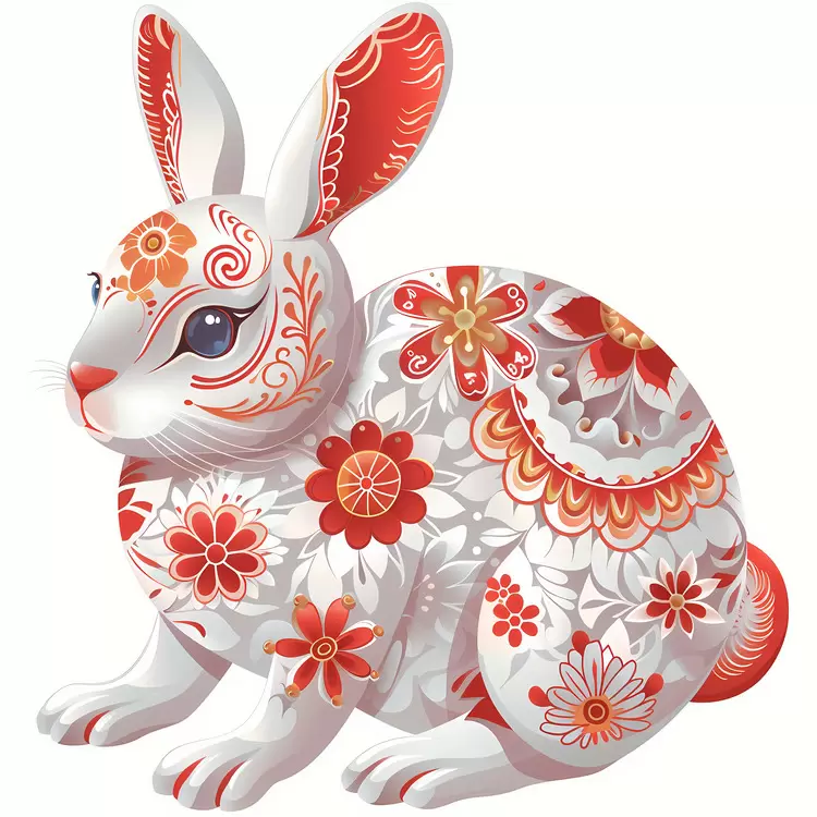 white vibrant floral design decorative rabbit