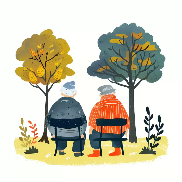 leaves old autumn couple sitting