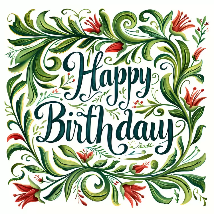 Bouquet Wreath Hand painted Happy Birthday Greenery