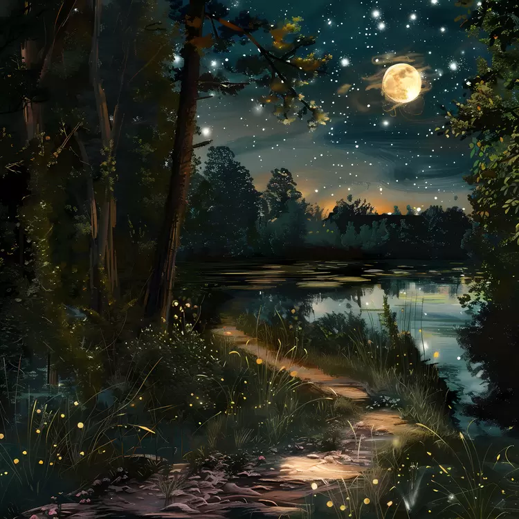 Night sky Waterscape Pathway Forest Landscape