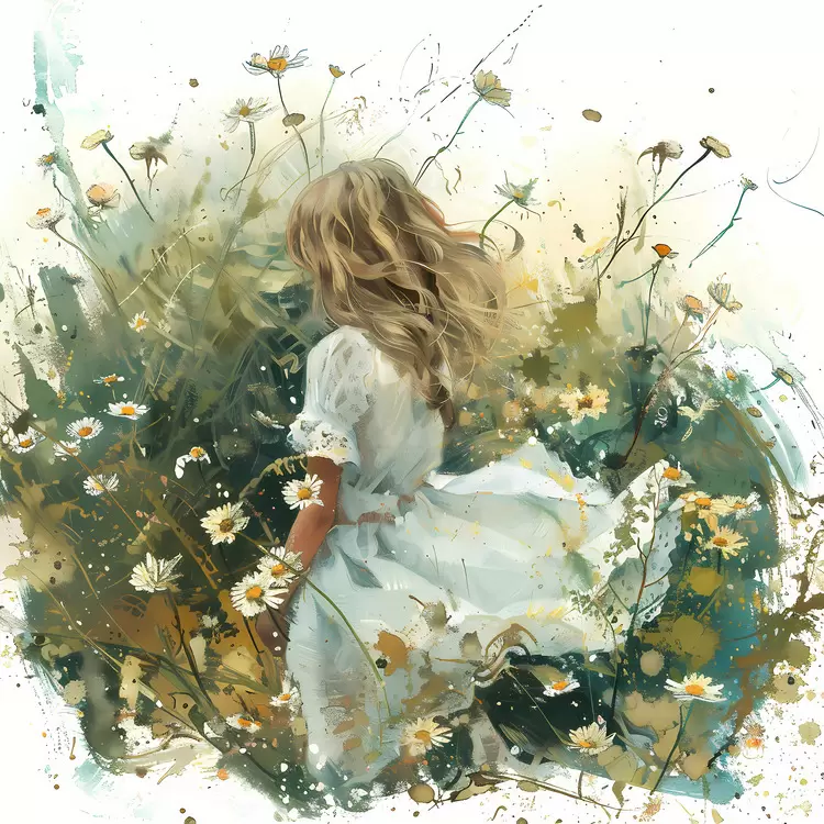 Flowers Blossoms Sketchy Girl in field Soft