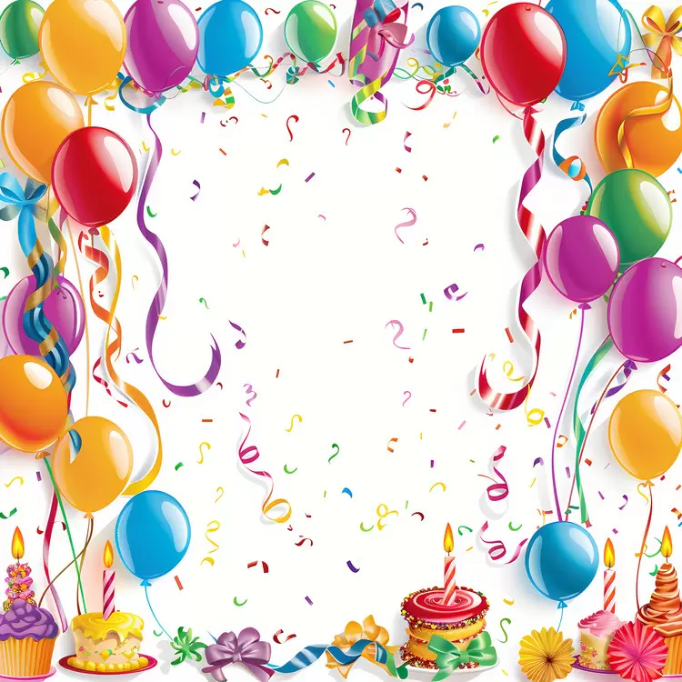 white background candles party hats cupcakes confetti