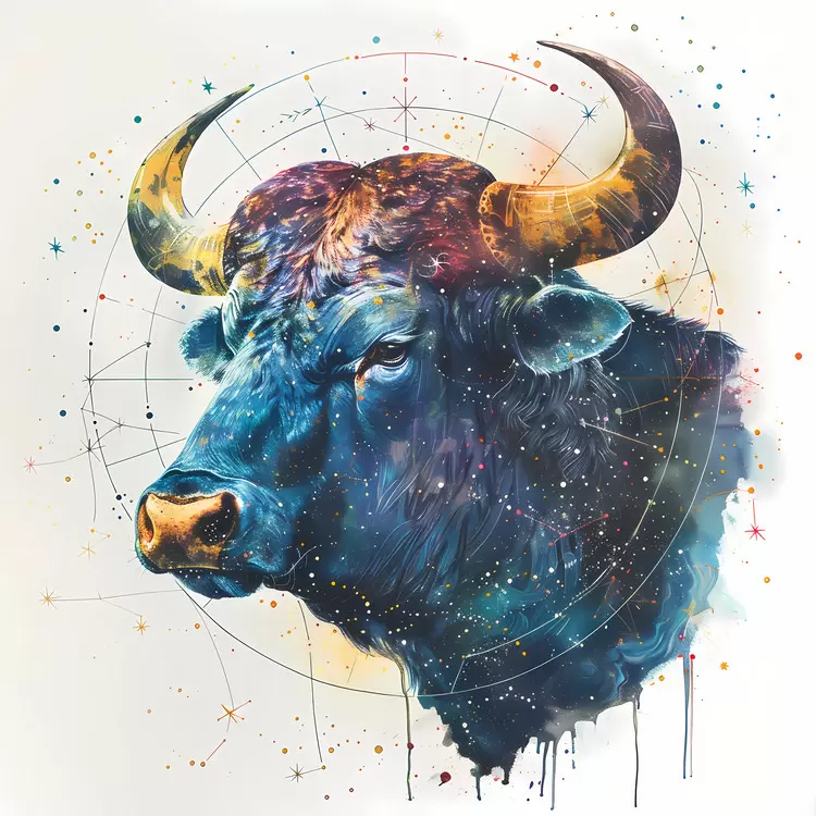 colorful taurus heraldry watercolor