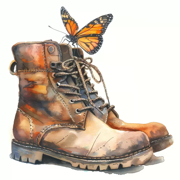 Worn boots Rusty buckles butterfly Brown colors