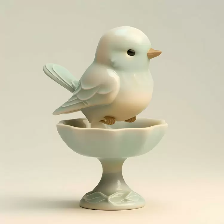 figurine Bird Bath cute on a bowl