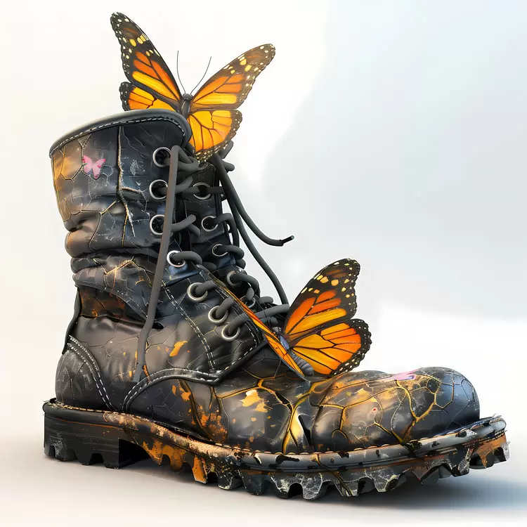 3D animation Butterfly 3D sculpture Military Boot boots