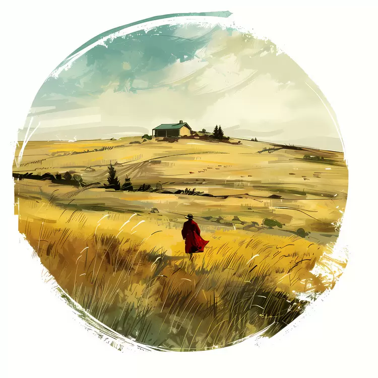 sunset field red jacket Prairie countryside