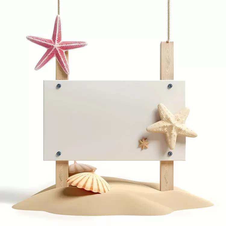 ocean shells wood board sign board white background
