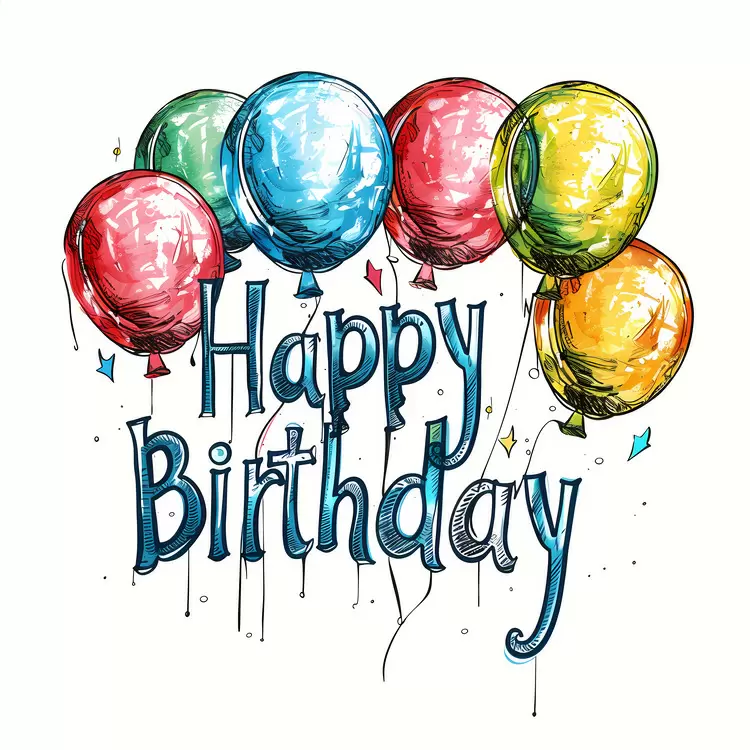 Birthday Greetings Party Time Watercolor Celebration Balloons