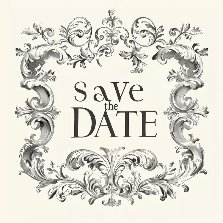 decorative black and white Save the date wedding invitation vintage