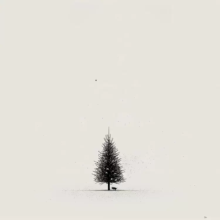 Christmas tree Barren Black and White Isolated Bleak