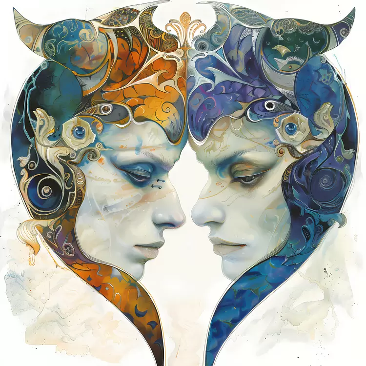 Unusual compositions Watercolor paintings Portraits Gemini Detailed drawings
