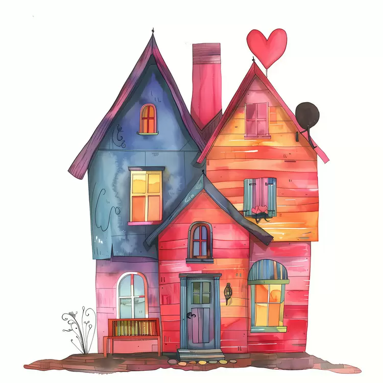 Colorful house with heart on chimney
