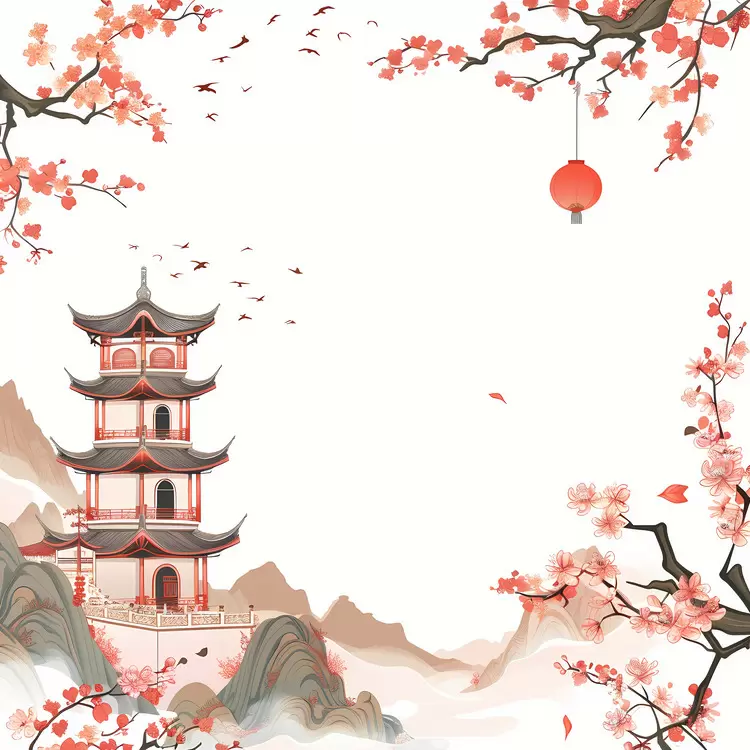 mountains bamboo flowers tree chinese