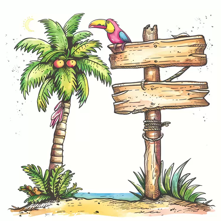 Beach scene Funny sign board Cartoon Vector art