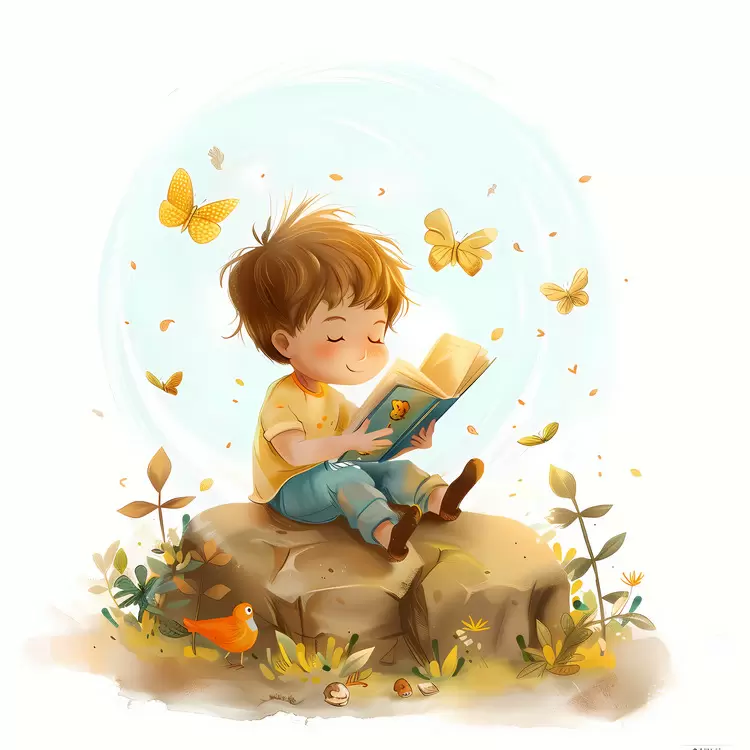 falling leaves nature orange colored book boy reading illustrated
