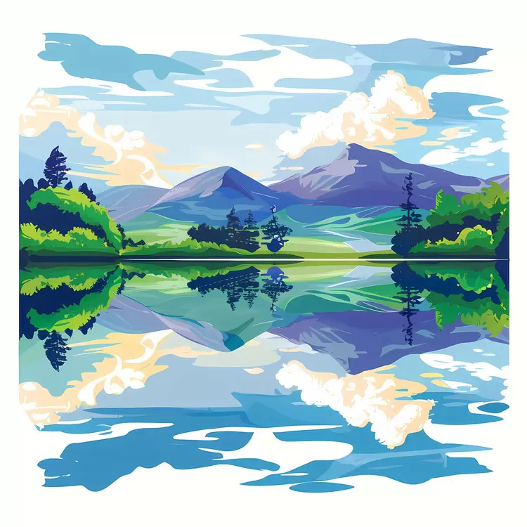 Lake reflection Sky Grass Clouds