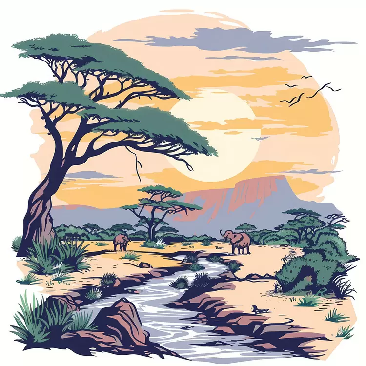 africa landscape wildlife sunset savannah