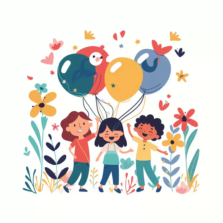 children playing playful balloons happy outdoors