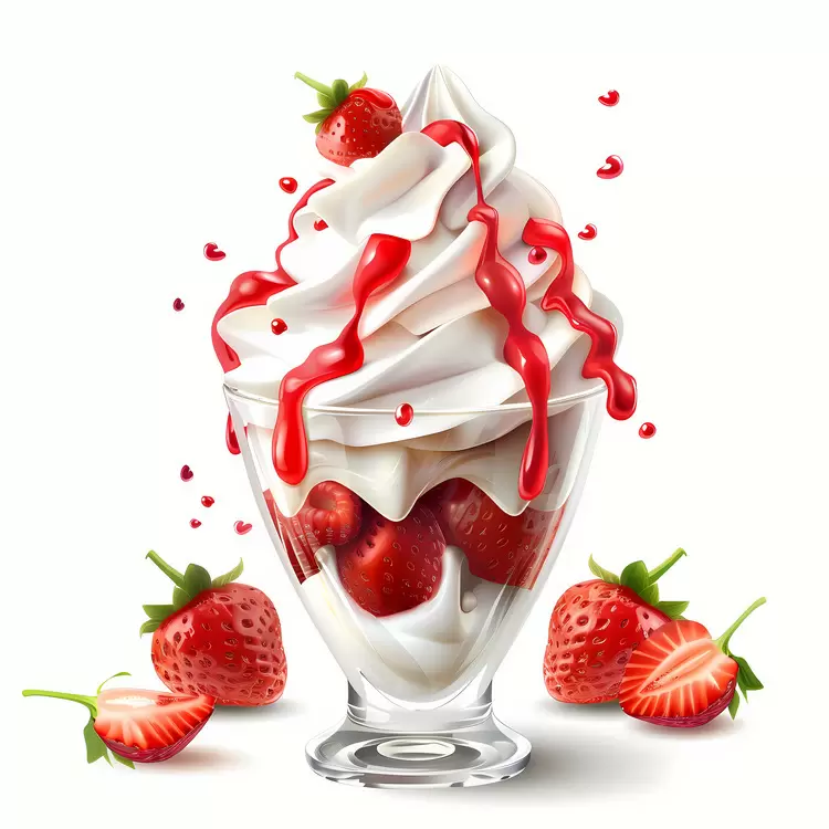 Frozen Yogurt Ice Cream Strawberry Sundae Red and White