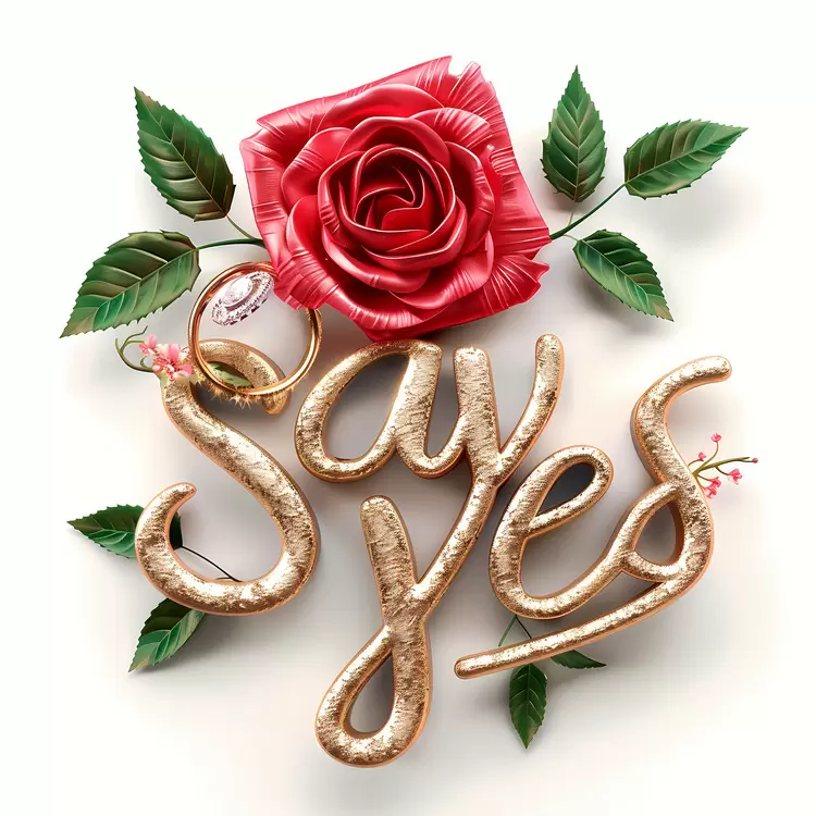 Words Floral Glossy Say Yes Gold