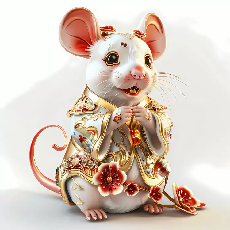 3d   mouse gold colored mouse rat with a flower on its head chinese mouse chinese cultural symbolism