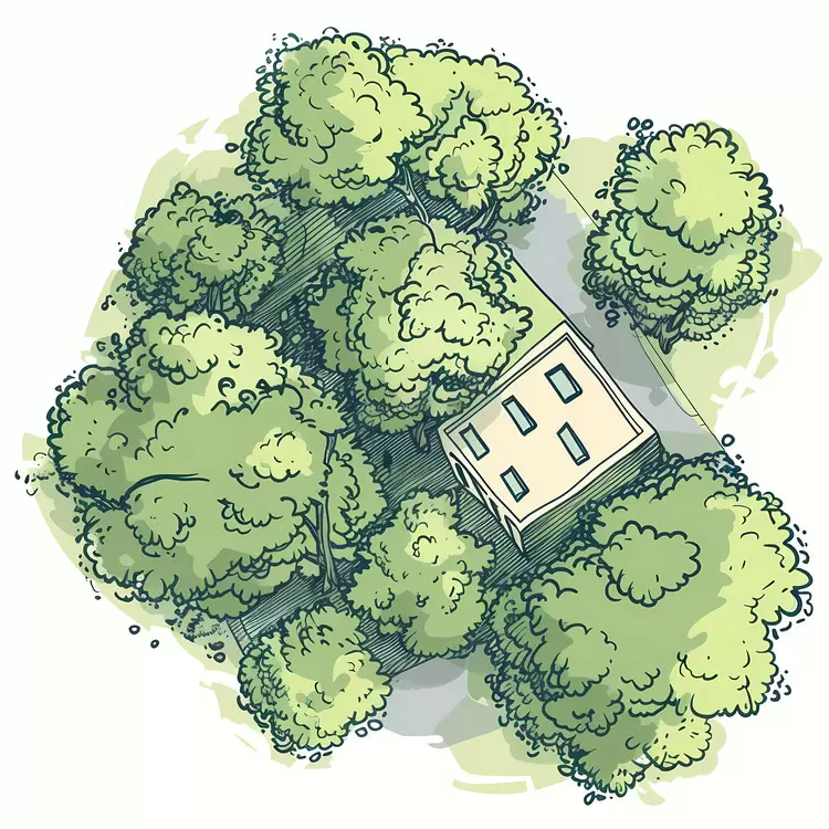 perspective trees blue sky forest house