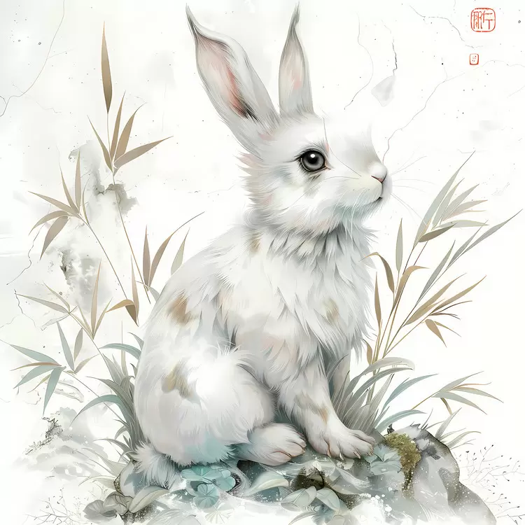 Chinese Zodiacs nature adorable white rabbit whimsical