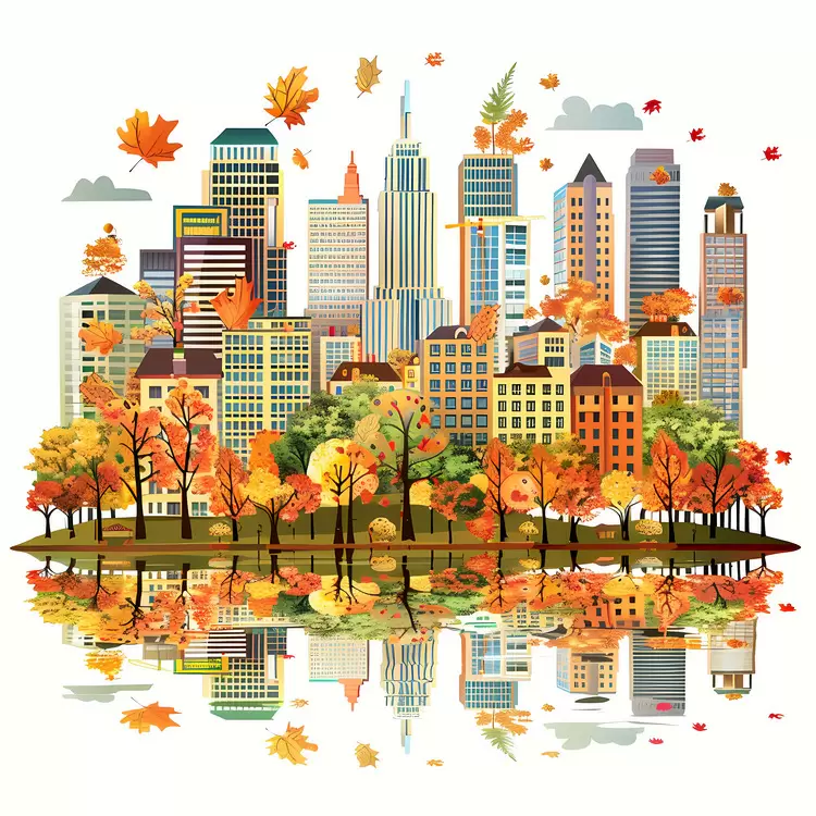 Landscape autumn city Trees Skyline