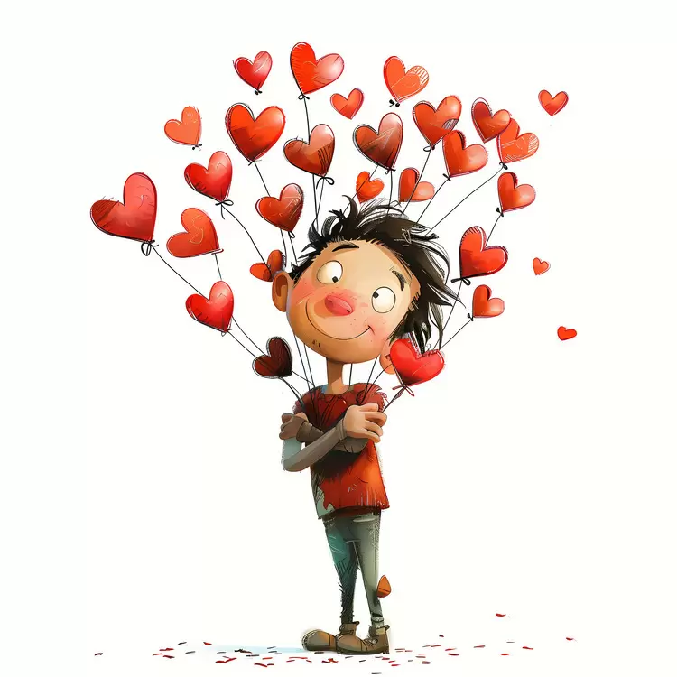 Boy Holding Heart Balloons