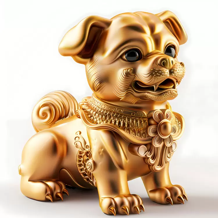intricate detailing antique replica golden statue pug dog luxurious object