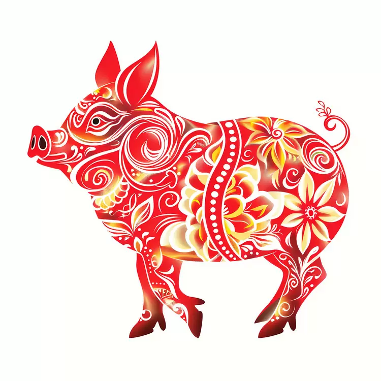 Zodiac animals Red pig Pigs Flamingo pattern Mandala art