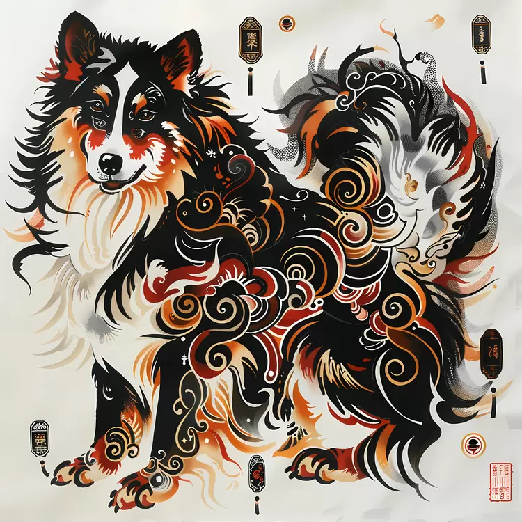 symbolism animal black and white floral elements stylized
