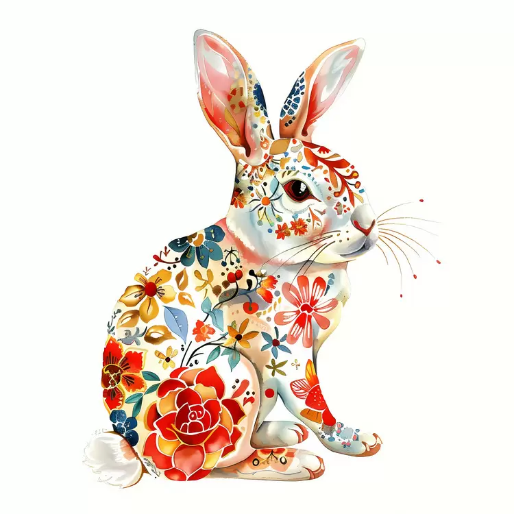 Flower design Flawed Colorful Rabbit Chinese Zodiacs