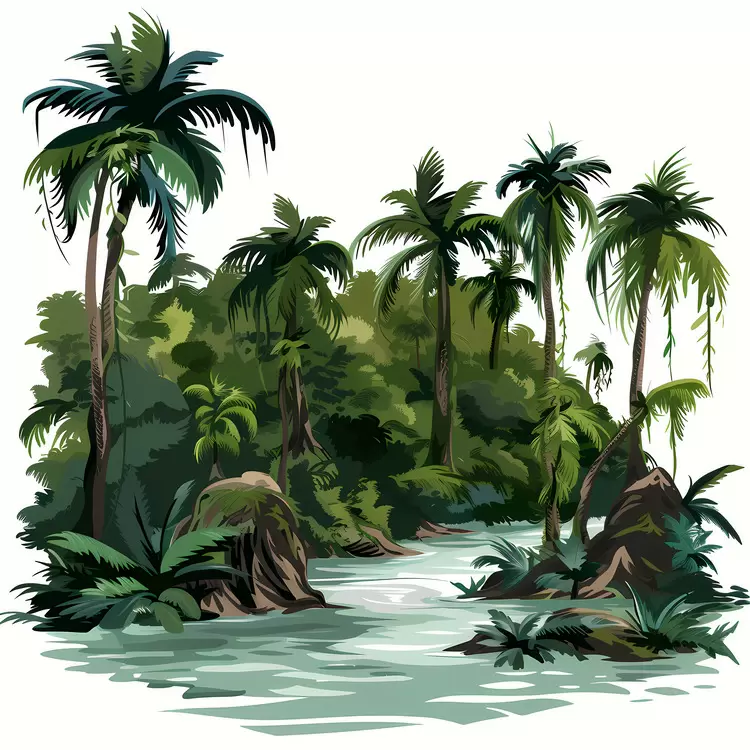 palm trees river tropical swamp forest nature
