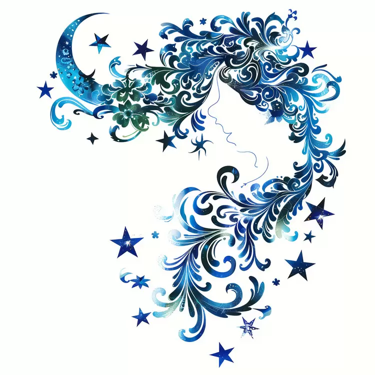 Stars Blue flowers Moon