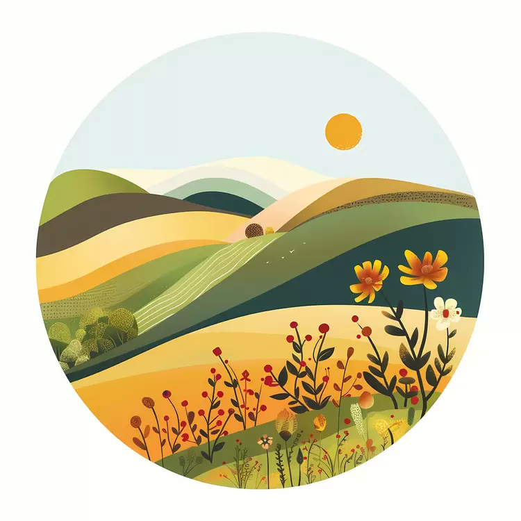 Sunset Fields Greenery Hills Sunrise