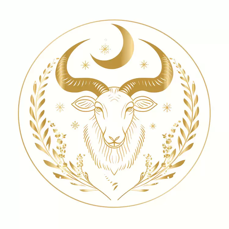 stars and wreath of laurel leaves golden horned goat Eid al-Adha surrounded by moon goat in moonlight