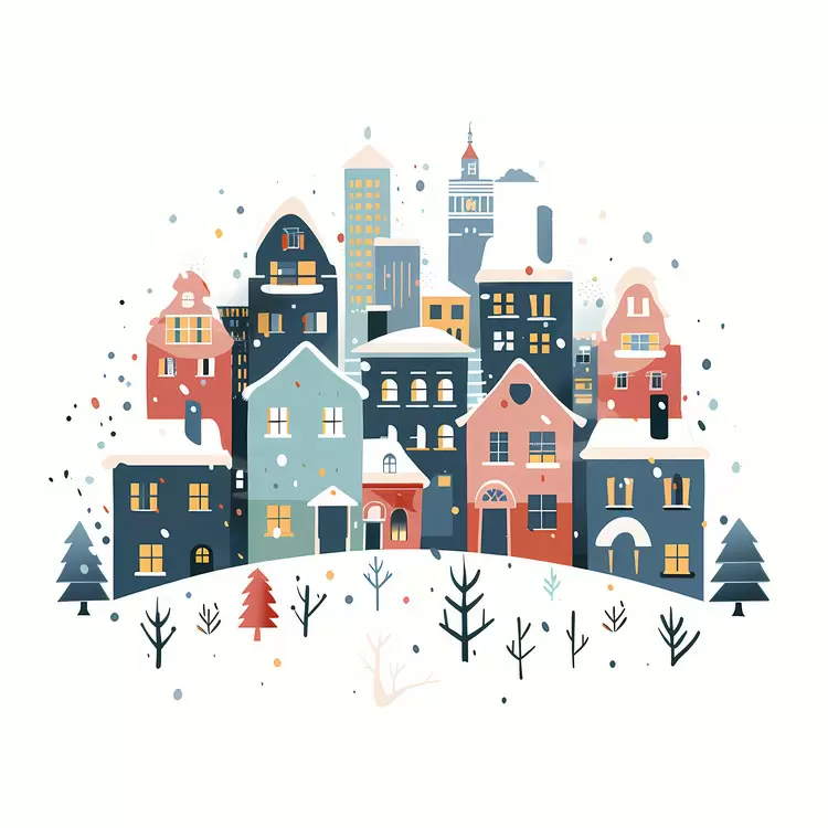 snowy landscape winter cityscape holiday card